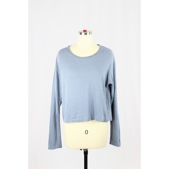 Aritzia DENIM FORUM The Kate Blue Cotton Boxy Long Sleeve Tee T-Shirt, Size M - Picture 1 of 11